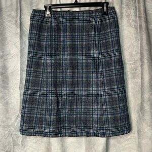 Pendleton Vintage Blue, White & Black Plaid 100% Virgin Wool A-Line Skirt